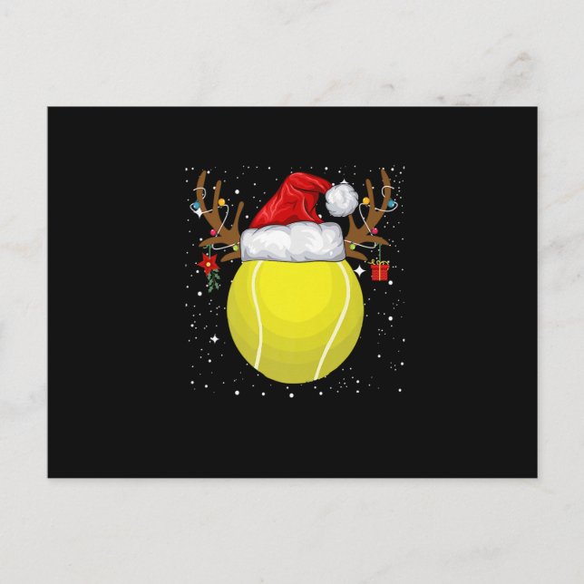 Funny Tennis Reindeer Santa Hat Christmas Holiday Announcement Postcard (Front)