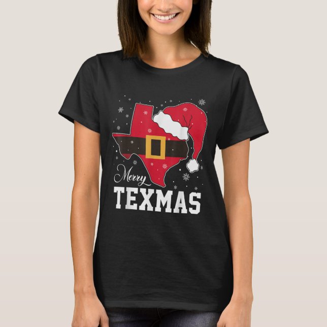 Funny Texas Merry Texmas Christmas State Santa Hat T-Shirt (Front)