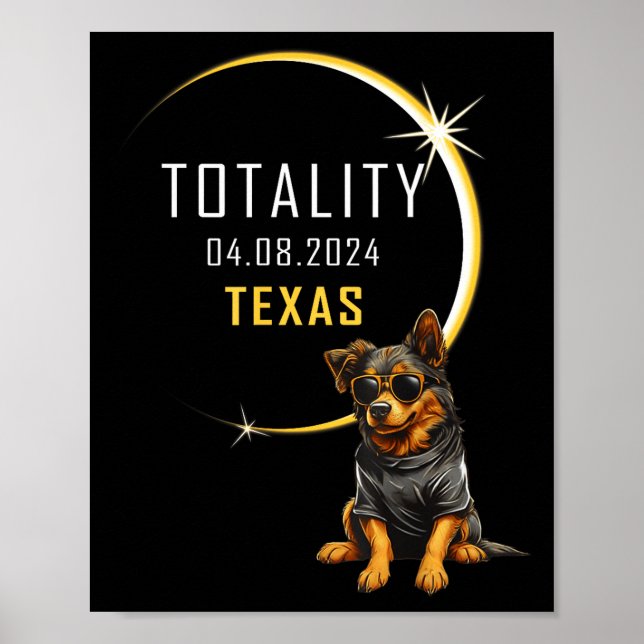 Funny Texas Total Solar Eclipse Dog Poster (Front)