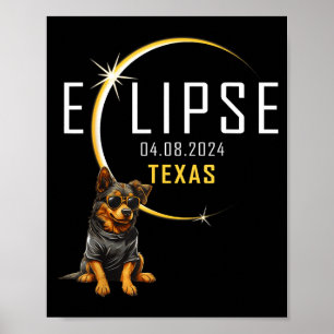 Funny Texas Total Solar Eclipse Dog Poster
