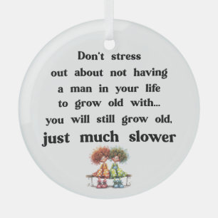 Funny text about women and men glass tree decoration