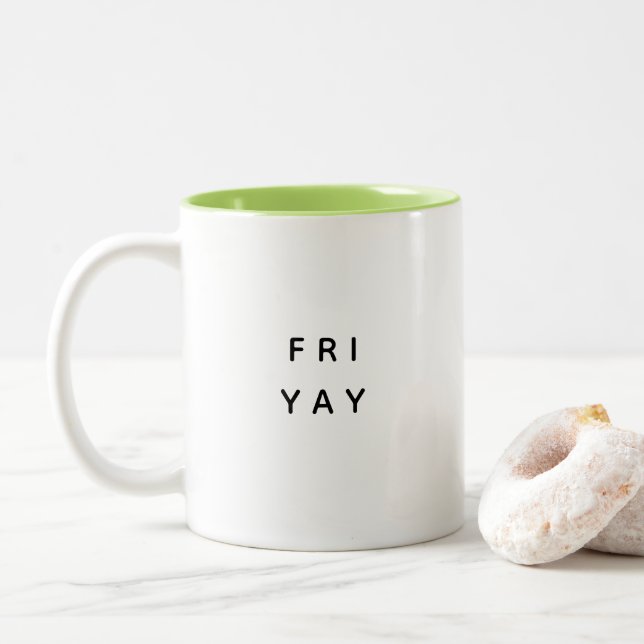 Funny TGIF Thank God It's Friday Cute Trendy Quote Two-Tone Coffee Mug (With Donut)