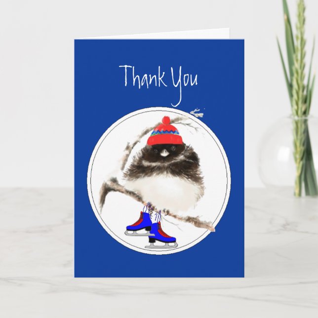 Funny, Thank You, Figure Skating  Sport Bird Thank You Card (Front)