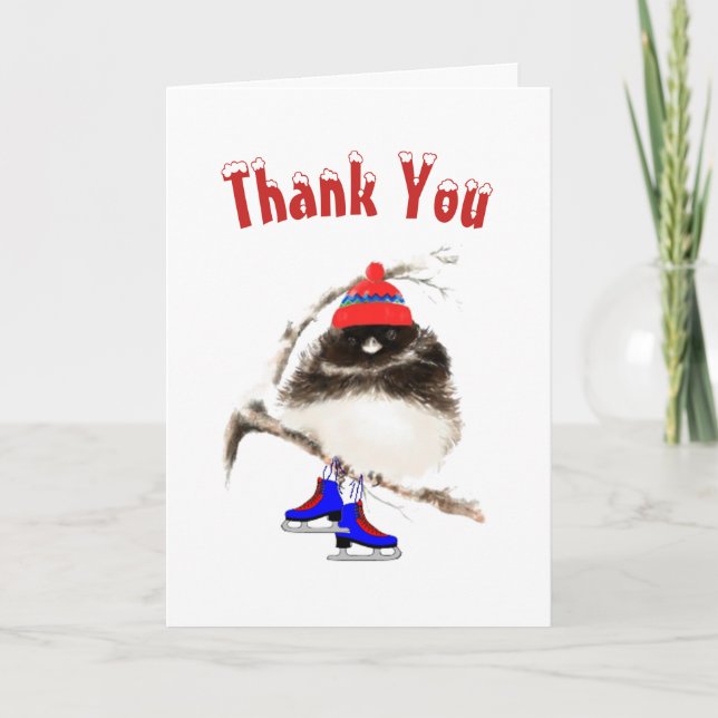 Funny, Thank You, Ice Skating  Sport Bird Thank You Card (Front)