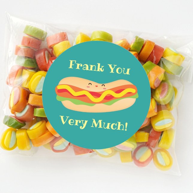 Funny Thank You Very Much Humourous Cute Hot Dog Classic Round Sticker (Creator Uploaded)