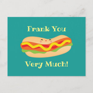 Funny Thank You Very Much Humourous Hot Dog Pun Postcard