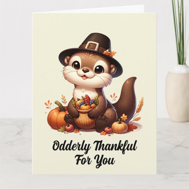 Funny Thankful Otter Friend Thanksgiving Card (Front)