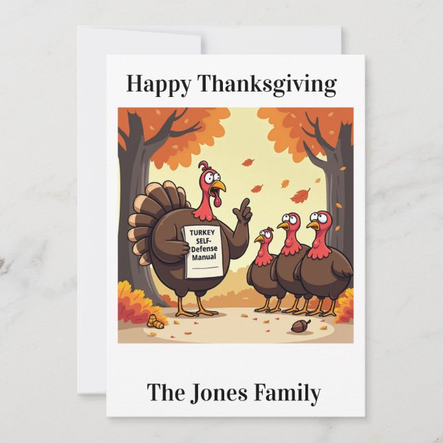 Funny Thankgiving Card -"Turkey Defence" (Front)