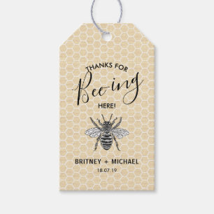 Funny Thanks for Bee-ing Here   Rustic Vintage Bee Gift Tags