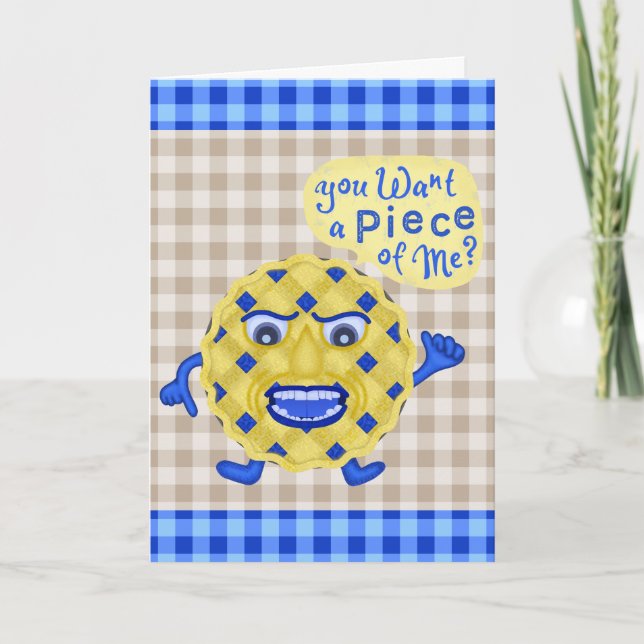 Funny Thanksgiving Blueberry Pie Humour Gingham Holiday Card (Front)