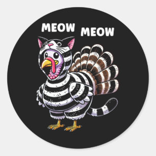 Funny Thanksgiving Cat Turkey Cat Men Women Turkey Classic Round Sticker
