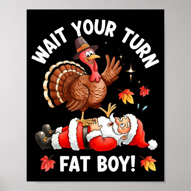Funny Thanksgiving Christmas Turkey Vs Santa For M Poster (Front)