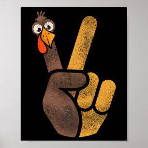 Funny Thanksgiving Cute Turkey Peace Sign Men Wome