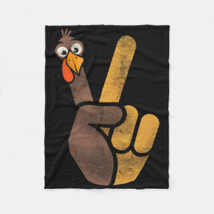 Funny Thanksgiving Cute Turkey Peace Sign Men Wome Fleece Blanket