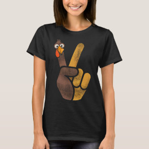 Funny Thanksgiving Cute Turkey Peace Sign Men Wome T-Shirt