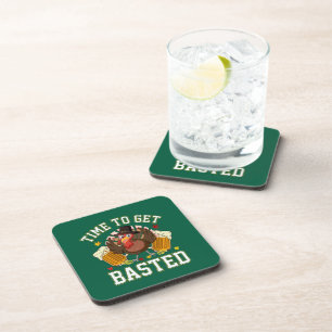 Funny Thanksgiving drinking beer turkey Coaster