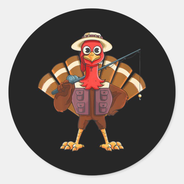 Funny Thanksgiving Fishing Gobble Turkey Fly Bass Classic Round Sticker (Front)