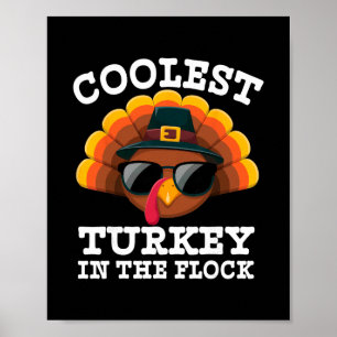 Funny Thanksgiving For Boys Kids Coolest Turkey In Poster