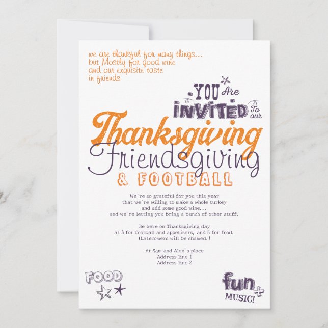 Funny Thanksgiving Friendsgiving & Football Party Invitation (Front)