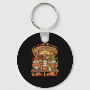 Funny Thanksgiving Gnome Squad With Festive Autumn Key Ring