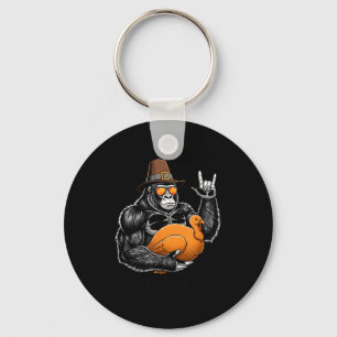 Funny Thanksgiving Gorilla Holding Turkey Lgrim Ha Key Ring