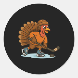 Funny Thanksgiving Ice Hockey Turkey Day Player Bo Classic Round Sticker