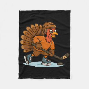 Funny Thanksgiving Ice Hockey Turkey Day Player Bo Fleece Blanket