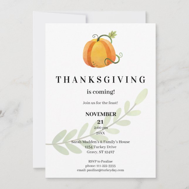 Funny Thanksgiving is Coming! Dinner Pumpkin Invitation (Front)