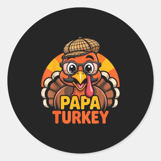 Funny Thanksgiving Papa Turkey Family Matching Men Classic Round Sticker (Front)