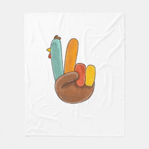 Funny Thanksgiving Peace Sign Turkey Thankful For  Fleece Blanket