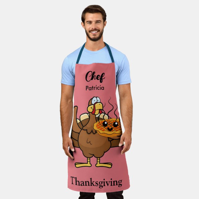 Funny Thanksgiving Personalised Name gift idea  Apron (Worn)