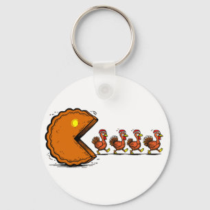 Funny Thanksgiving Pie Eating Turkey Retro Gaming Key Ring
