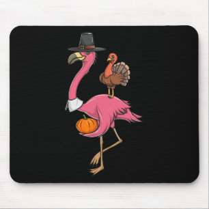 Funny Thanksgiving Pilgrim Flamingo With Turkey Cu Mouse Pad