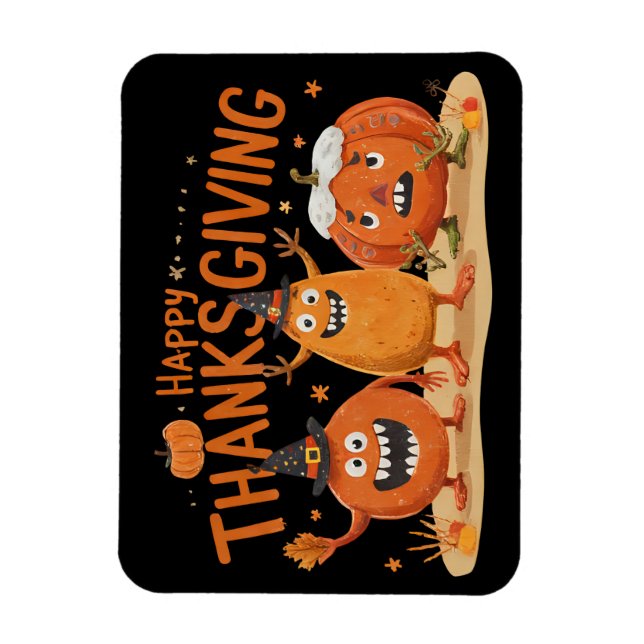 Funny Thanksgiving Pumpkins in Witch Hats Cartoon  Magnet (Vertical)