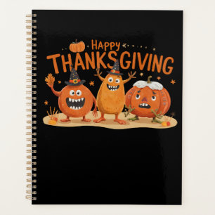 Funny Thanksgiving Pumpkins in Witch Hats Cartoon Planner