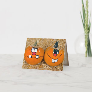 funny Thanksgiving pumpkins on hay bale Card