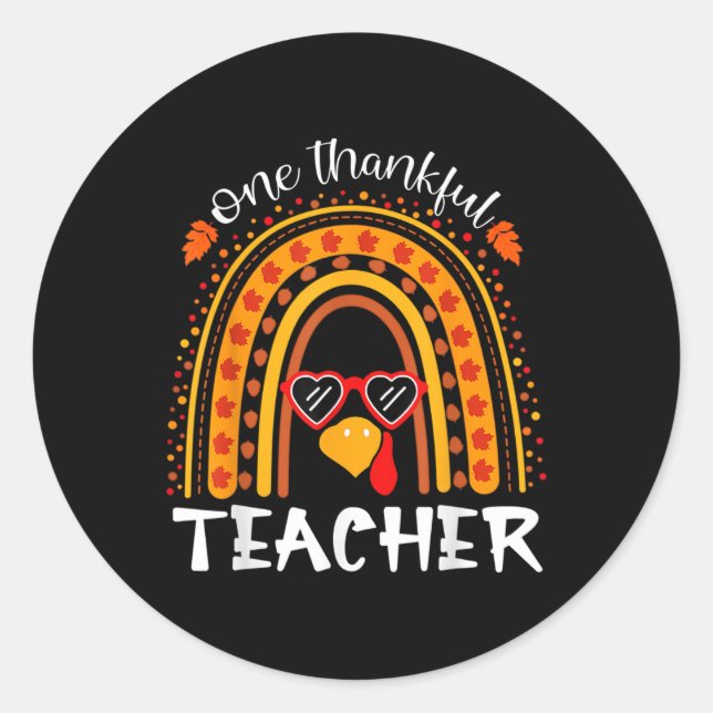Funny Thanksgiving Rainbow Leopard Fall One Thankf Classic Round Sticker (Front)