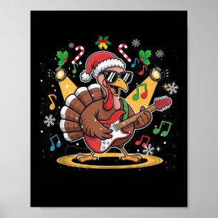 Funny Thanksgiving Santa Hat Turkey Rock Star Play Poster