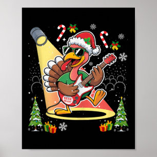 Funny Thanksgiving Santa Hat Turkey Rock Star Play Poster