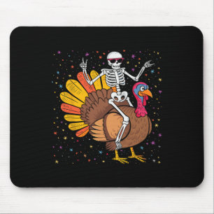 Funny Thanksgiving Skeleton Riding Turkey Shirt Mouse Pad