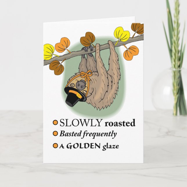 Funny Thanksgiving, Sloth with Pilgrim Hat Holiday Card (Front)