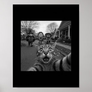 Funny Thanksgiving Surprised Scared Cat Selfie Tur Poster