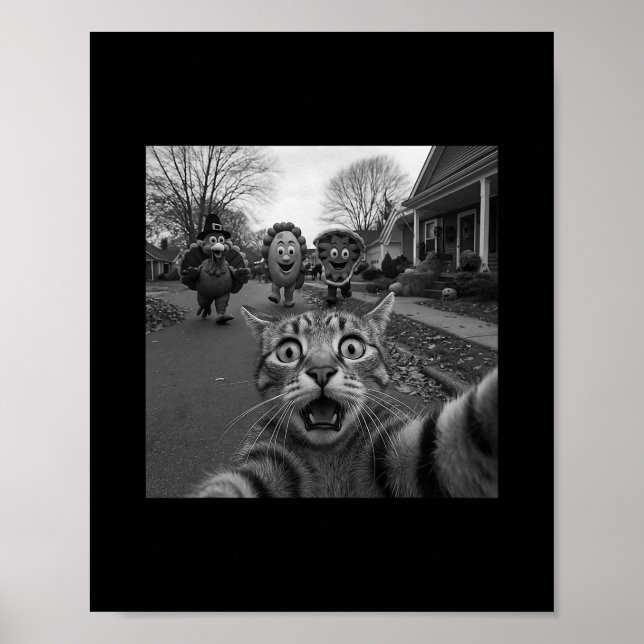 Funny Thanksgiving Surprised Scared Cat Selfie Tur Poster (Front)