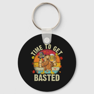 Funny Thanksgiving Tee Beer Turkey Drinking Footby Key Ring