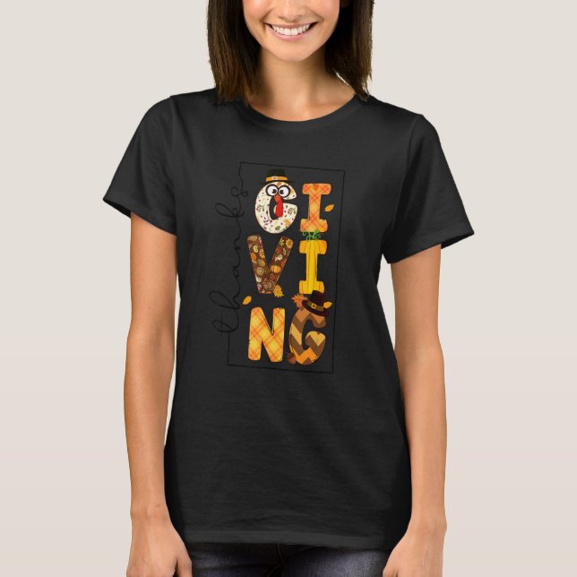 Funny Thanksgiving Turkey Day Fall Leaves Autumn H T-Shirt (Front)
