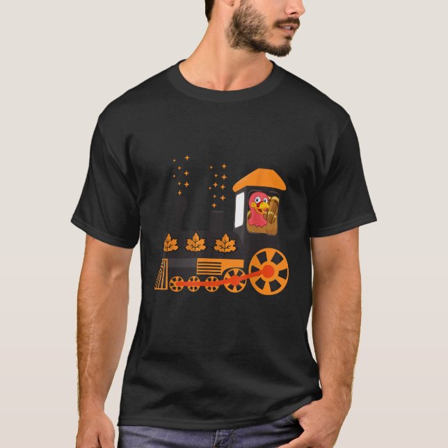 Funny Thanksgiving turkey day riding train kids bo T-Shirt (Front)