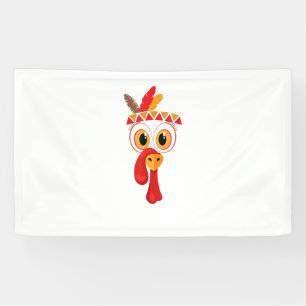 Funny Thanksgiving Turkey Face Indian Feather Head Banner