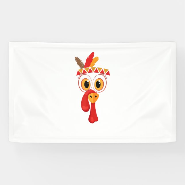 Funny Thanksgiving Turkey Face Indian Feather Head Banner (Horizontal)