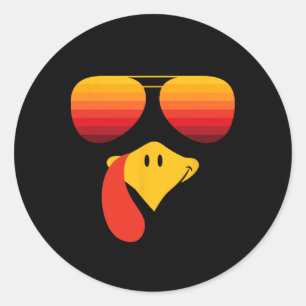 Funny Thanksgiving Turkey Face With Sungles For Bo Classic Round Sticker