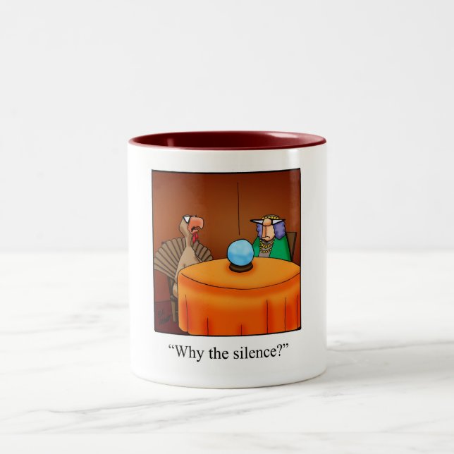 Funny Thanksgiving Turkey Fortune Cartoon Gifts! Two-Tone Coffee Mug (Center)